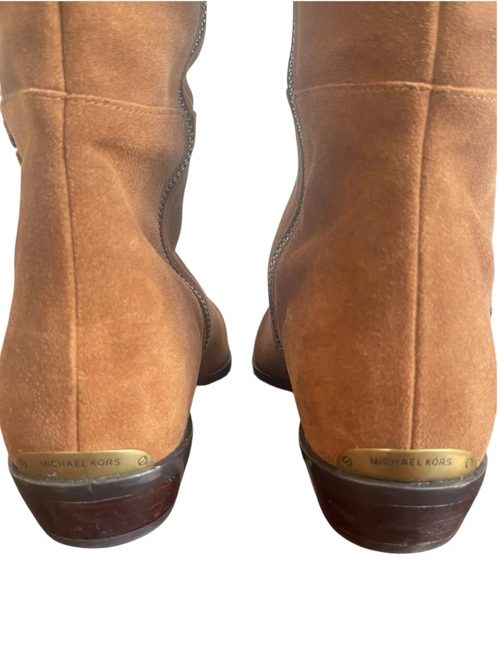 Michael Kors Malin Over The Knee Suede Boots Brown Whipstitch Gold Grommet 7.5